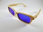 Bamboo Wayfarer Sunglasses with a Polarized Blue Mirror Lens.